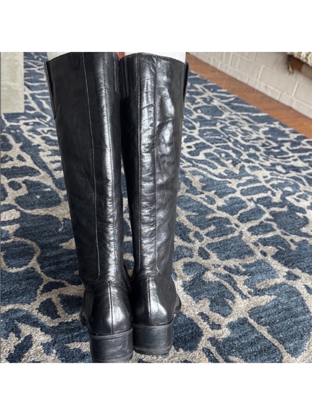 Born Knowl Black Leather Tall Knee High Riding Boots Sz 6 Side Zipper Closure - Picture 7 of 12